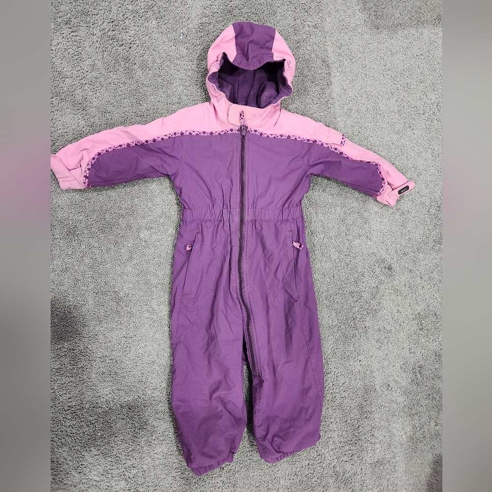 REI Toddler Girls 3T one piece snowsuit pink and purple